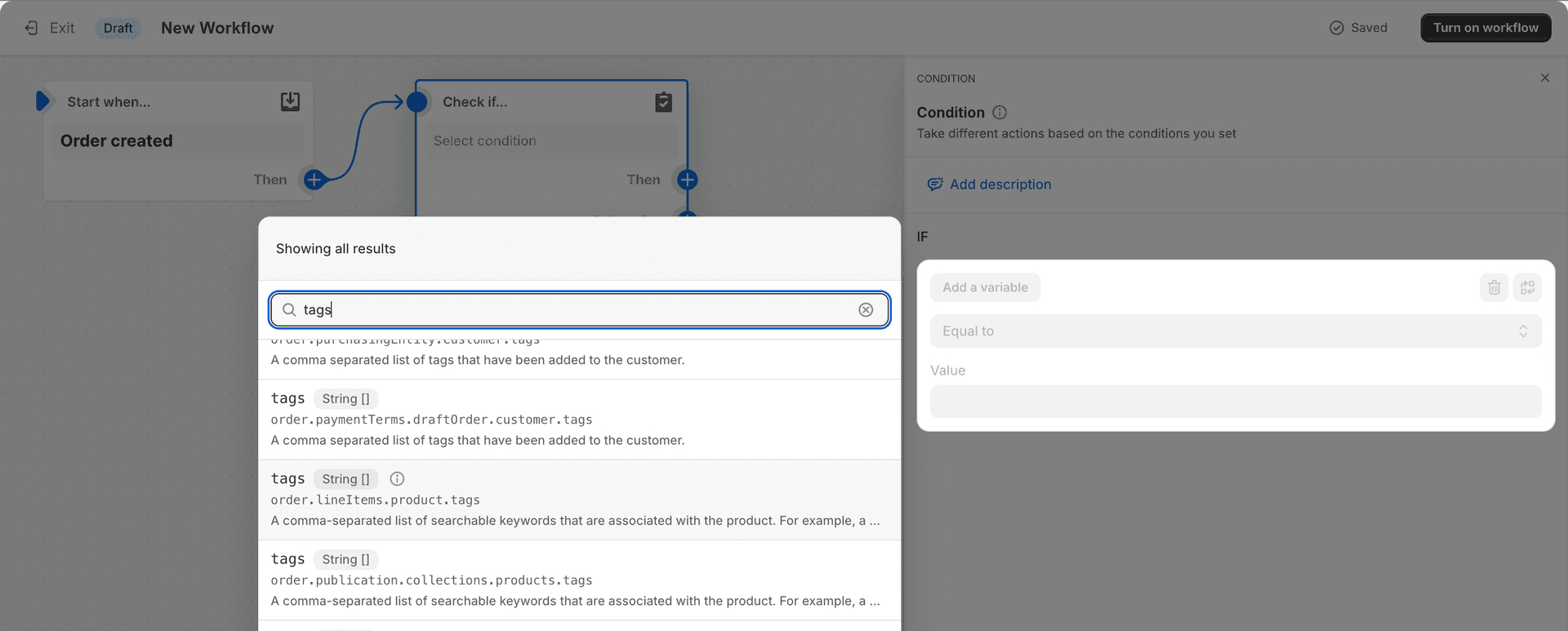 Filter orders according to tags