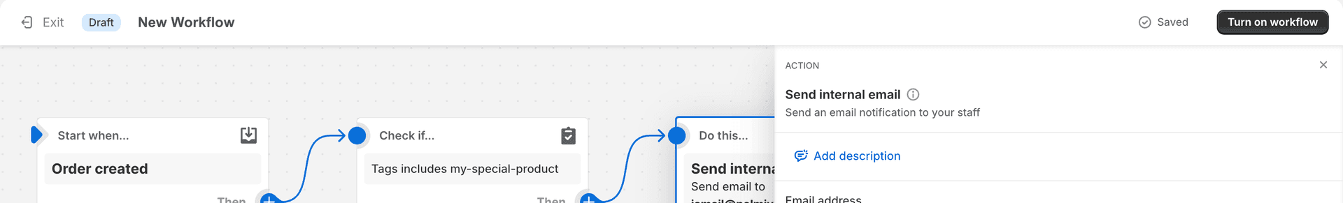 Use "Send internal email" to send emails to staff